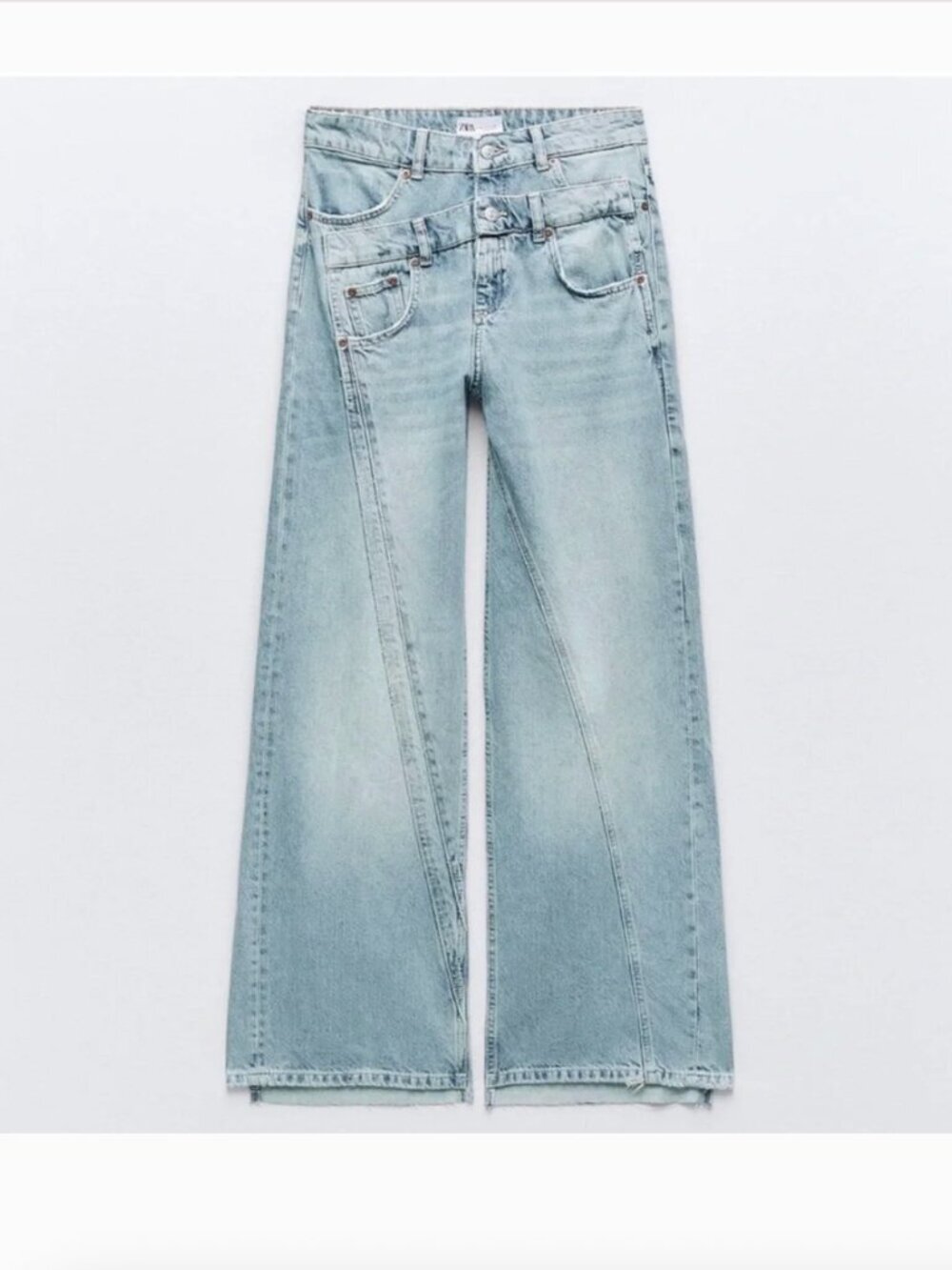 Zara Double Waistband Wide Leg Cropped Jeans Size 26